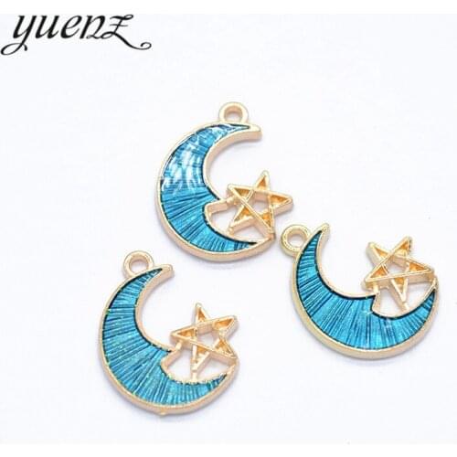 YuenZ 10pcs KC gold moon Stars Enamel Charm Pendants for Bracelet Necklace Jewelry Accessories Diy Jewelry Making 19*15mm W18