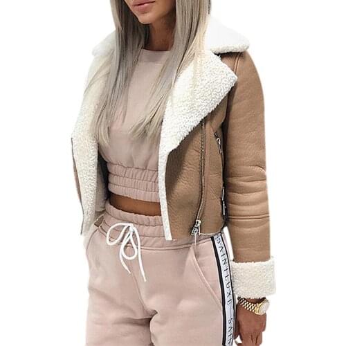 2021 Autumn Women Coat Jackets Fashion Lapel Suede Leather Buckle Cool Pilot Jacket Faux Lamb Wool Motorcycle Jackets Outwear