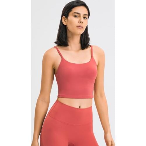Longline Sports Vest Yoga Camisole for Woman Cami Tank Top with Built in Bra Spaghetti Strap Fitness Running Workout Tops