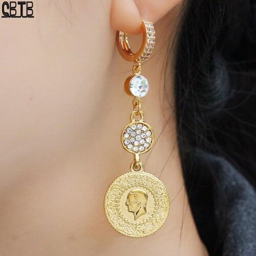 Round Gold Muslim Islamic Coin Women Iran Persia Turkey Colorless Crystal Jewelry Pendant Ladies Jewelry Event Gift Wholesale