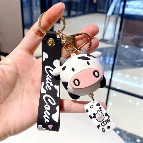 1pcs Key Ring New Creative Silicone Animal Cow Keychains Personality Cartoon Cute Car Key Chain Ring Backpack Pendant