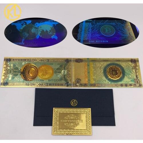 10pcs Colorful Gold Color Foil ONE BITCOIN/ONE HUNDRED plastic Anti-Fake BTC Bills souvenir banknotes for collection and gifts