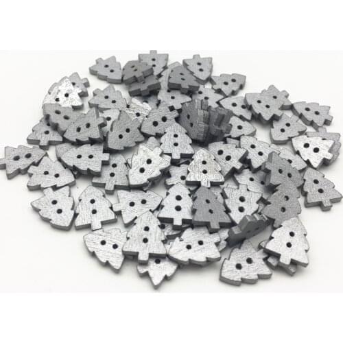 1000pcs 14X11mm Silver Wood Christmas Tree Buttons Embellishments Scrapbooking Cardmaking Crafts Xmas Button
