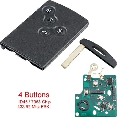433MHz Smart Card Car Remote Key with PCF7941A Chip Fit for Renault Megane III Fluence Laguna III Scenic 2009-2015