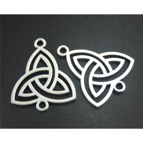 8pcs Silver Color Triangle Chinese Knot Charm Connector Metal Charms For Jewelry Making 33x26mm A1858