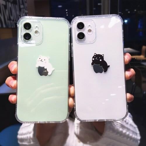 Funny Cute Cartoon Cat Clear Phone Case For iPhone 12 Pro Max 11 X XS XR 7 8 Plus Mini Couple Transparent Soft Shockproof Cover