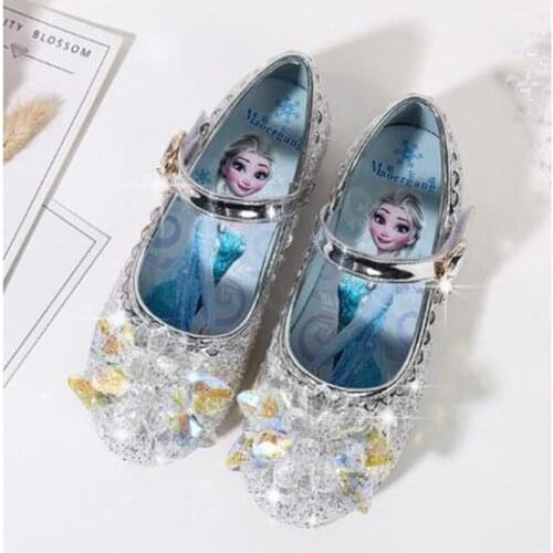 Disney girls princess shoes spring autumn childrens flat soft bottom shoes cartoon frozen elsa crystal shoes 22-36