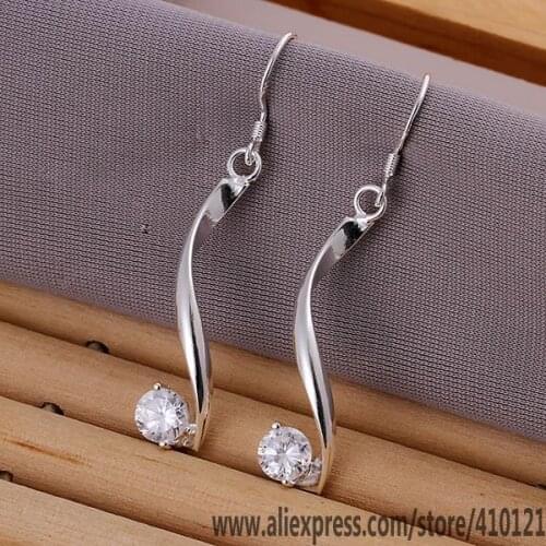 E185 Hot Sale High Quality Silver Clolor Jewelry,Wholesale Jewelry Elegant Charms Fashion Twisted White Stone Earrings/dkra