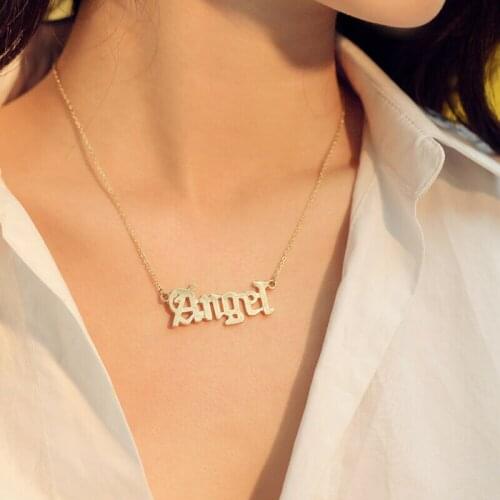 Elegant Angel Old English Font Necklace Letter Pendant Women Girls Cute Gift
