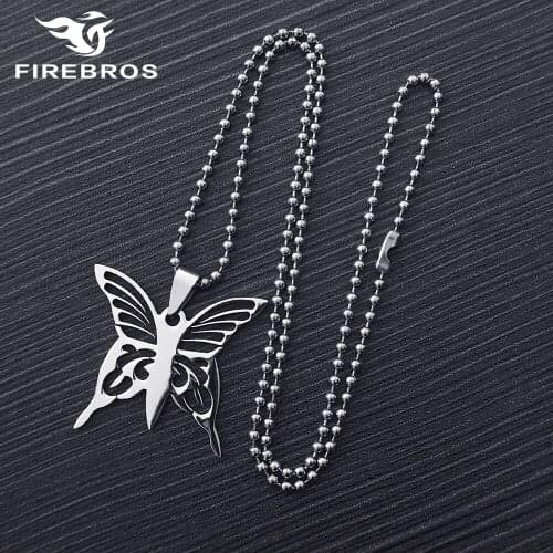 FIREBROS New 20/24" Chain Silver Color High Polished Stainless Steel Animal Butterfly Pendant Necklace Women Men Jewelry Gift