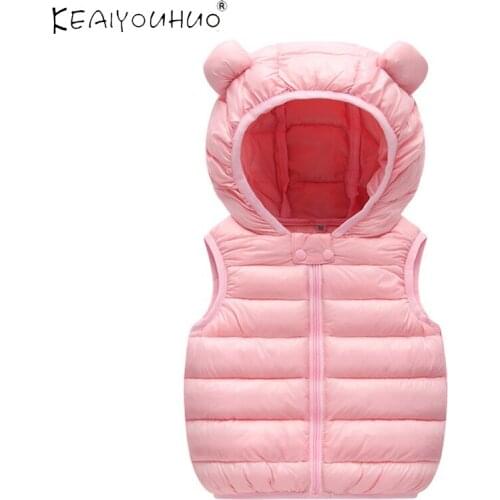 KEAIYOUHUO 2020 New Girls Clothes Cute Ear Hooded Jacket Baby Boys Vest Children Outerwear Kids Cartoon Clothes 0-3-4 Year