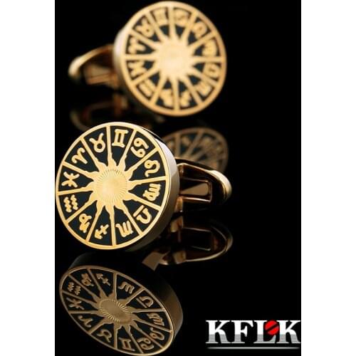 KFLK Jewelry French shirt cufflinks for mens Brand Constellation Cuff link Wedding Button Gold-color High Quality guests
