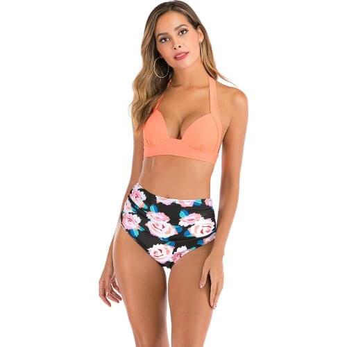 High waist bikini set Halter bathing suit woman swimsuit female Plus size bikini 2021 3XL Floral print swimwear women new