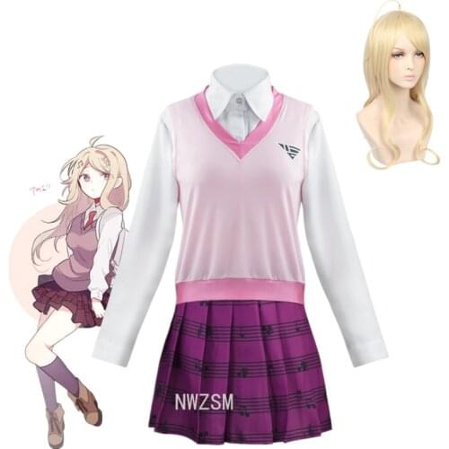 Anime Danganronpa V3 COSPLAY Akamatsu kaede costume Womens uniform Anime Shirt / Vest / skirt / socks/Wigs JK school uniform