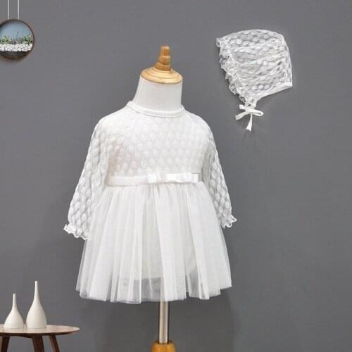 Lace Hollow Long Sleeve Summer Autumn Newborn Baby Girls Dress Princess Dresses Girl Clothes White