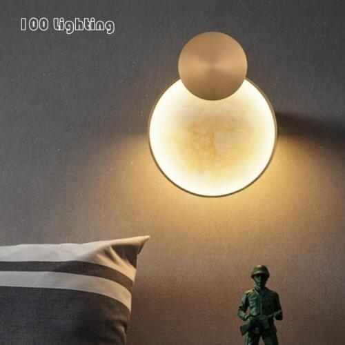 Naturan Marble Loft LED Wall Lamp Warm Light Round Parlor Stair Aisle Wall Sconce Home Bedside Luminaire Golden Metal