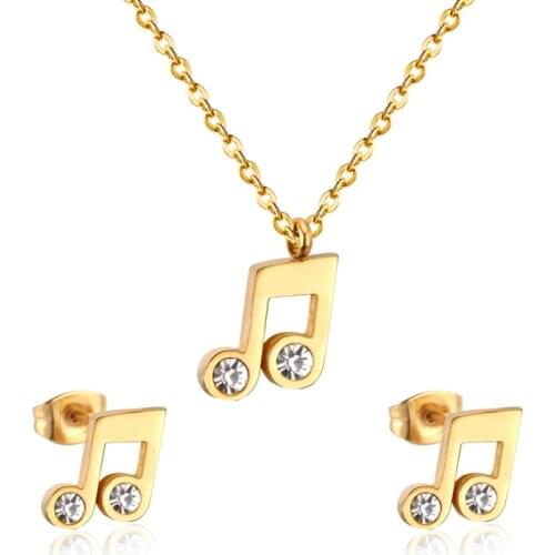 Jewelry set, fashion jewelry set Music Crystal Gold Honey Earring Necklace Beauty Women DJXYX-BZXLS