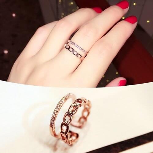 New Korean double geometric Party opening Women Rings contracted temperament shiny crystal senior adjustable Rings 2020