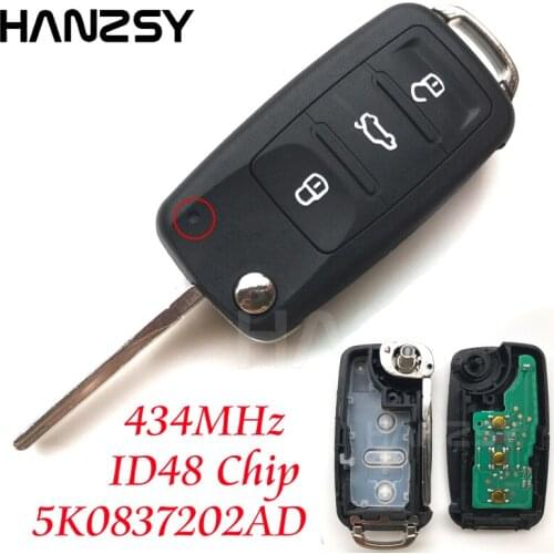 NEW 3 button Remote Key For VW Golf Jetta for VOLKSWAGEN Beetle Polo Up Tiguan Complete Car key 5K0837202AD ID48Chip 434MHz