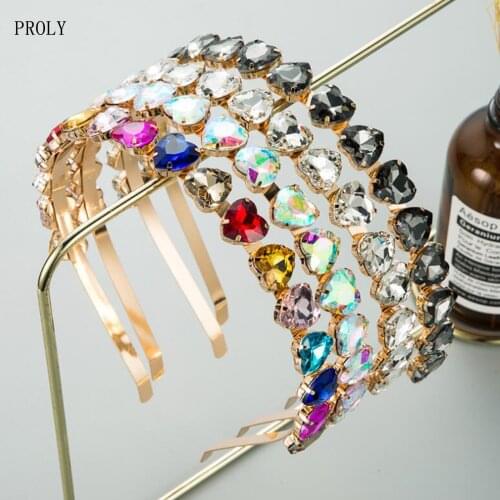 PROLY New Fashion Shining Headband Women Grass Drill Love Hairband Alloy Baroque Headwear Spring Hair Accessories