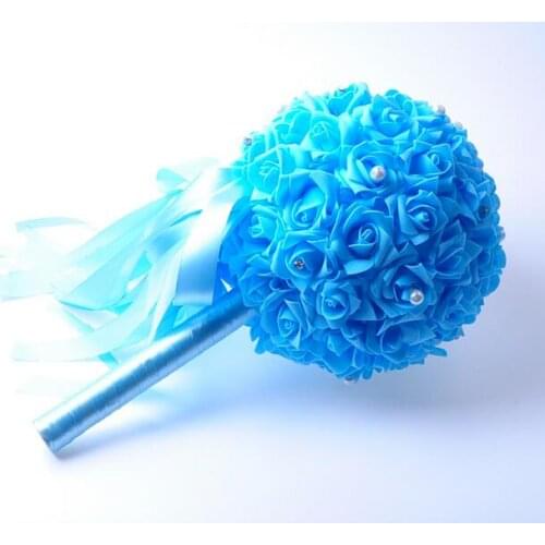 PE Foam Bride Hold Flower Western Wedding Decorative Roses Pearl Bridesmaid Bridal Bouquet