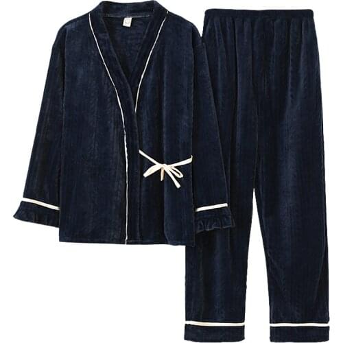 New Winter Pyjamas Women Girl Pajama Sets Lovely Solid Color Japanese Kimonos For Women Plus Size M-3XL Thick Flannel Yukata