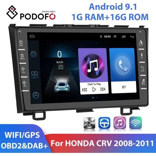Podofo 2 Din Android 9.1 Car Radio 8” 2din WIFI GPS USB Car Multimedia Player Autoradio Audio Player For Honda CR-V 2008 - 2011