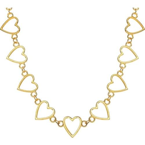 Hollow Love Heart Shaped Pendant Necklace Vintage Alloy Link Chain Necklace for Women Punk Goth Choker Neck Jewelry Gift