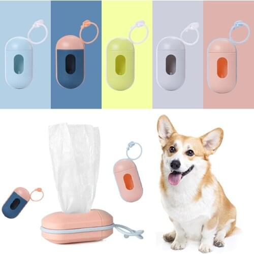 Portable Dog Poop Bag Dispenser Practical Pill Shape Waste Bags Carrier With 1 Roll Garbage Bag For Dogs Pet Cleaning Supplies