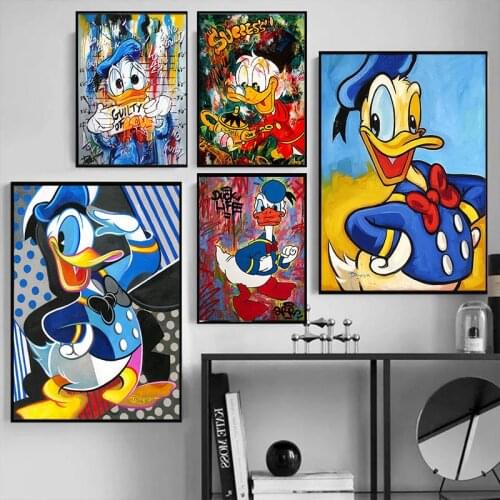 Graffiti Art Funny Disney Donald Duck Canvas Prints Cartoon Posters and Printd Abstract Wall Pictured for Living Room Home Decor