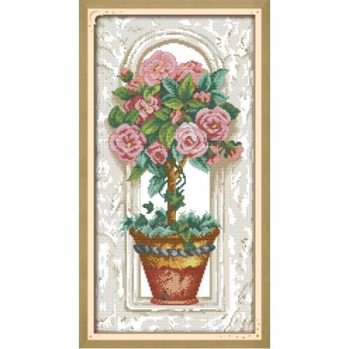 Roses on The Windowsill Counted Chinese Cotton Cross Stitch 14CT 11CT Canvas Print DIY Embroidery Kits Home Decor Needlework Set