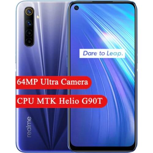 Realme 6 4GB RAM 128GB ROM Smartphone Helio G90T 6.5" fullscreen 4300mAh Battery 64MP Quad Camera Mobile Phone