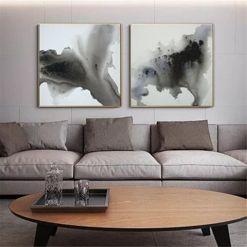Modern Chinese Black Ink Painting Abstract Flowers Poster Canvas Print Painting Wall Art Living Room Home Decoration
