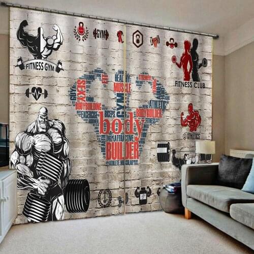 Gym Weight lifting curtain 3D Digital print Blackout curtains luxury stereoscopic curtains