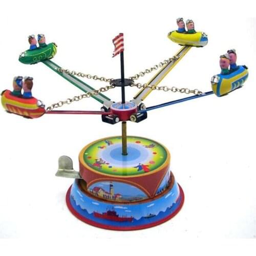 Vintage Retro Collection Tin toys Classic Clockwork Wind Up Rotating spaceship Tin Toys For Adult Kids Collectible Gift