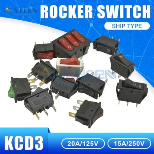 KCD3 13.5x31mm Rocker Switch AC 20A/125V 15A/250V ON-OFF 2/3Position 2/3 Pin With Light Power Switch With Waterproof Cap