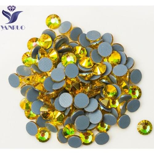YANRUO 2058HF Citrine AB Strass Hot Fix Strass Iron On Rhinestones Glass Crystal Glue Rhinestone For Clothes Decoration