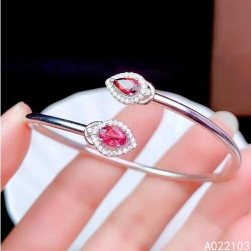 KJJEAXCMY fine jewelry 925 pure silver inlaid natural pyrope garnet New girl elegant Jane Double Gem open Bracelet support test