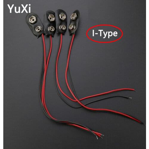 YUXI 10Pcs 9V I-Type Battery Clips 15cm Black Red Cable Connection Connector Buckle