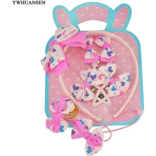 YWHUANSEN 7pcs/set Baby Girls Hair Accessories Flower Elastic Hair Bands Dot Hair Clips Cute Kids Hairbands Hair Ornaments 2017