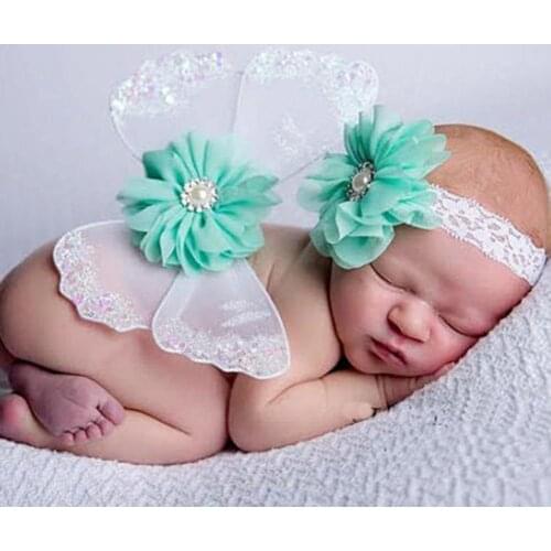 1 Set Baby Photo Costume Flower Design Dress-up Skin Friendly Newborn Angel Wings Outfit Headband Kit Infant Accessories