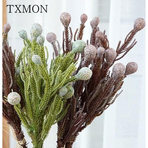 2 PCS Sticks of Silver Coral Fruit Bunch Artificial Fake Flowers Wedding Floral Accessories Home Decoration Photography Props