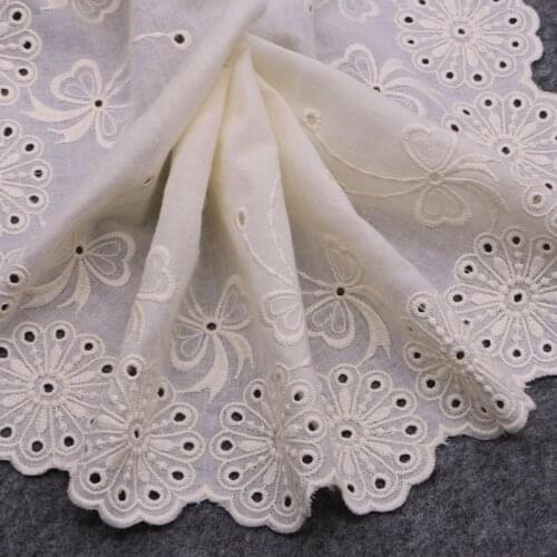 2 yard beige Cotton embroid lace sewing ribbon french lace diy guipure trim fabric warp knitting DIY Garment Accessories