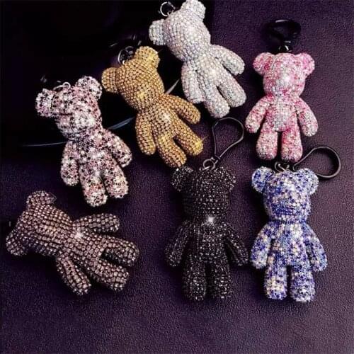 2021 Cute Bomgom Crystals Luxury Bear Keychain Car Key Holder Bag Charm Holder Key Chain Key Ring Animal Pendant Jewelry