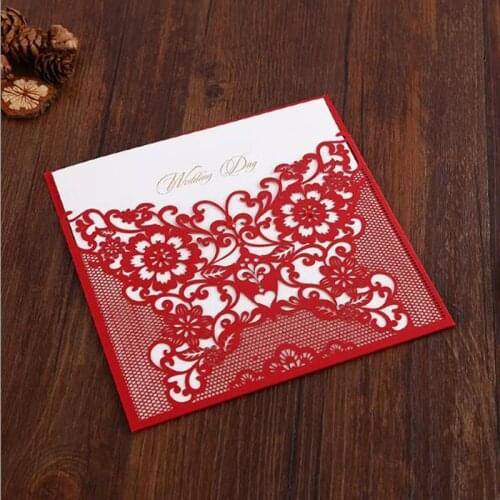 25pcs Red Laser Cut Wedding Invitations Card Lace Butterfly Elegant Greeting Card Customize Print Wedding Party Favor Decoration