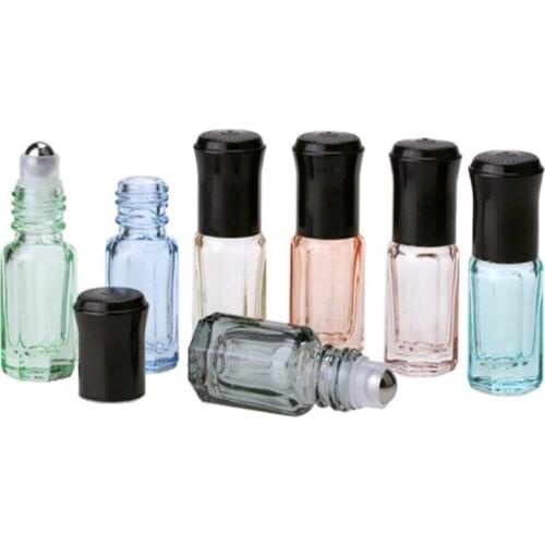 3ml Mini Perfume Roller Bottle Thick Glass Essential Oil Empty Bottle With Black Lid Makeup Refillable Bottles