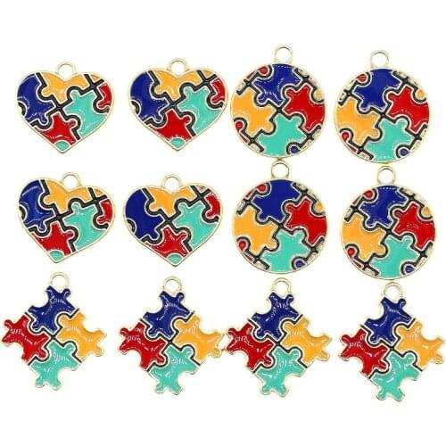 5pcs/lot 22*24mm Cute Puzzle Enamel Heart Round Color Matching Charms For Earrings Bracelet DIY Jewelry Making Findings XL1118