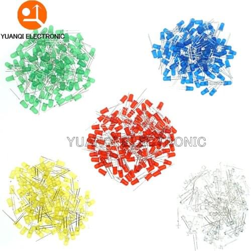 5 x 100pcs/Color=500pcs 5mm LED Diode F5 Assorted Kit White Green Red Blue Yellow DIY Light Emitting Diode