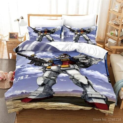 Anime Mobile Soldier Gundam 3D Cartoon Printed Duvet Cover Set Twin Full Queen King Size Bedding Set Bed Linens for Kids Boys