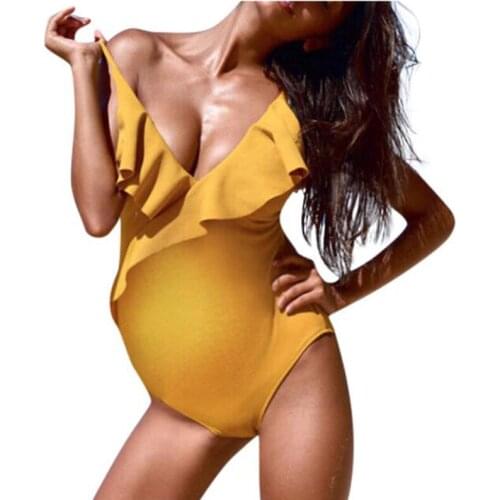 Free Shipping Women Maternity Swimwear Bikini Swimwear One Piece Swimsuit for pregnant Beach Bathing Ruffles Beachwear Tankinis